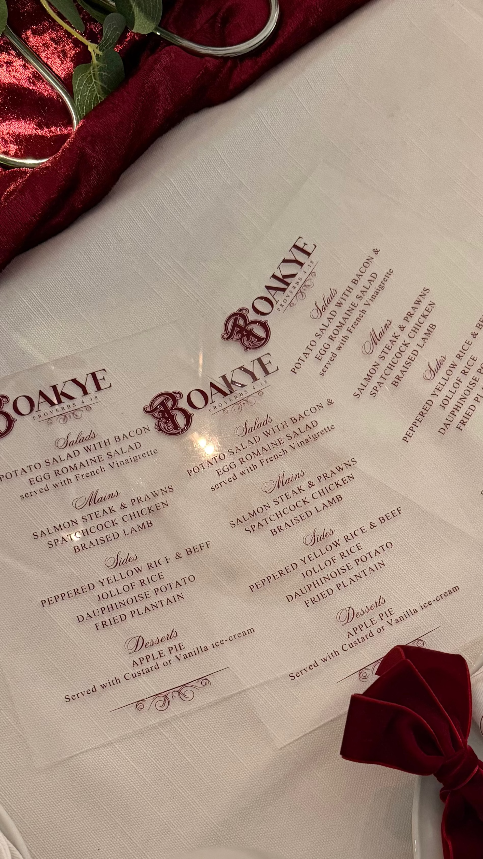 Signature Acrylic Menu Cards